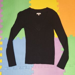 Grane Size Large Juniors Black V-Neck Ribbed Sweater, Like New